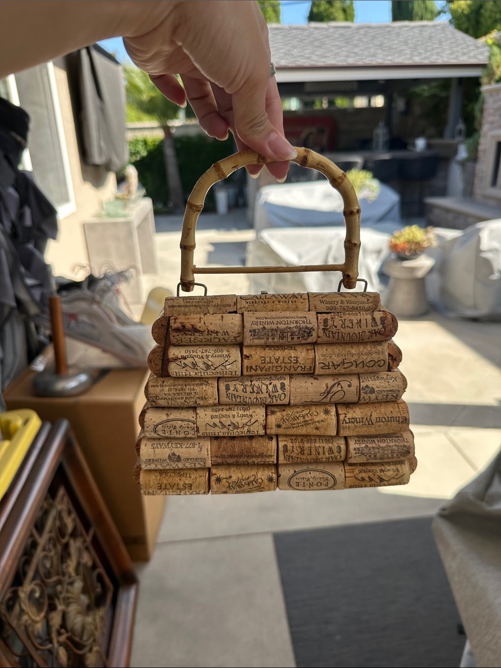 Handmade Cork Bamboo Handle Women’s Clutch - Natural Brown